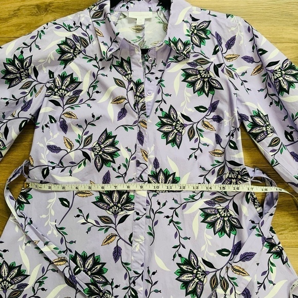 CHARTER CLUB Lavender Fields Floral Long Sleeve Belted Button Down Shirt Dress - Picture 8 of 8